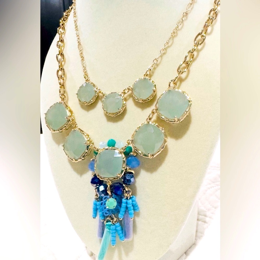 Lilly Pulitzer Blue Waterside Tassel Necklace NWT Gold Tone Double Strand